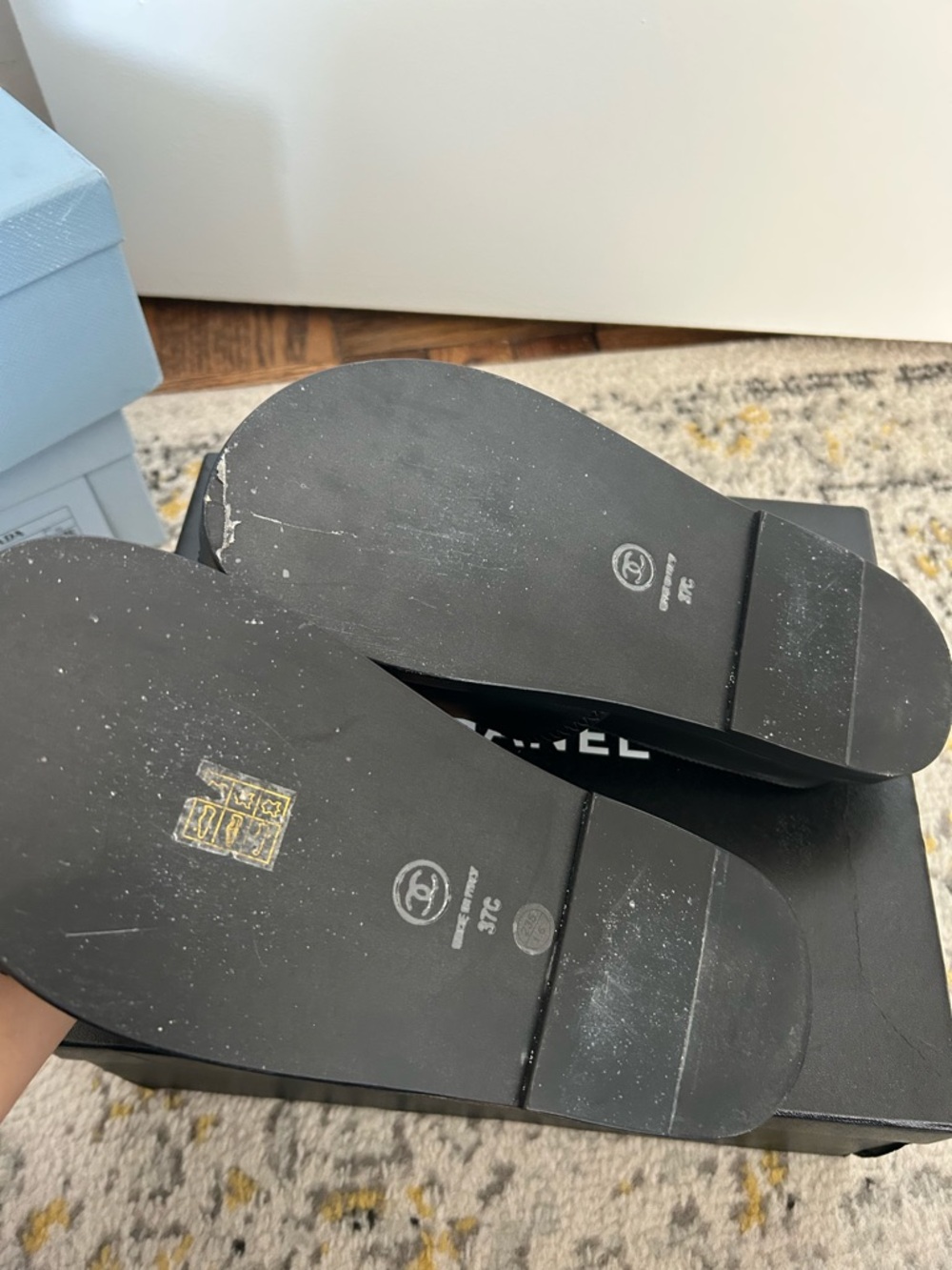 CHANEL Black Leather Slide Sandals with Multicolor Lettering - Picture 4 of 7